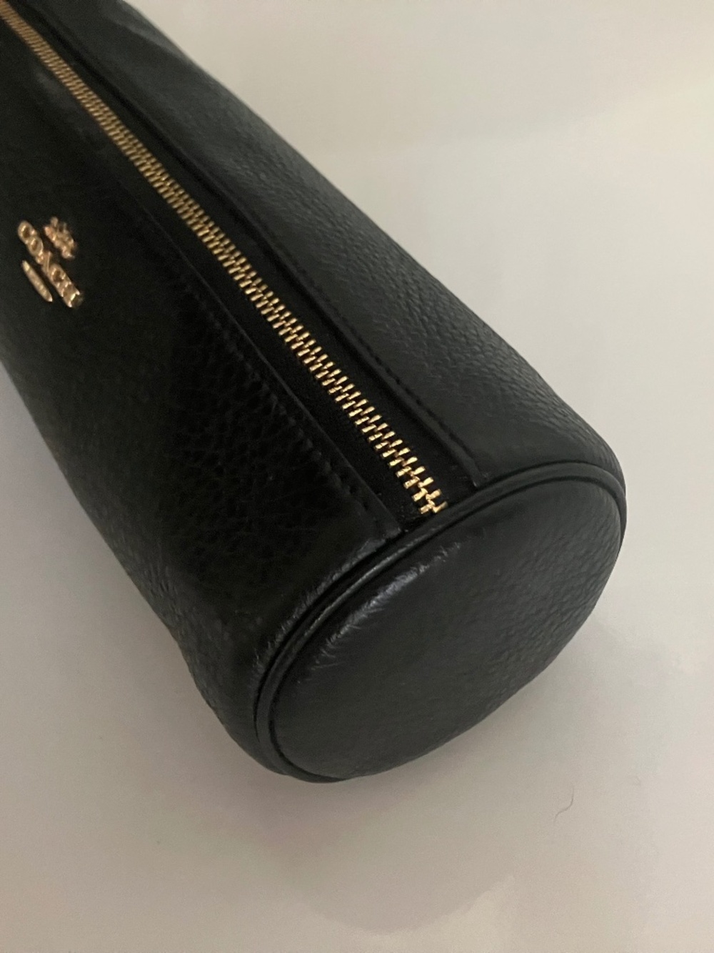 COACH Black Pebbled Leather Case Makeup Brush Pencil Round Tube - Picture 3 of 11